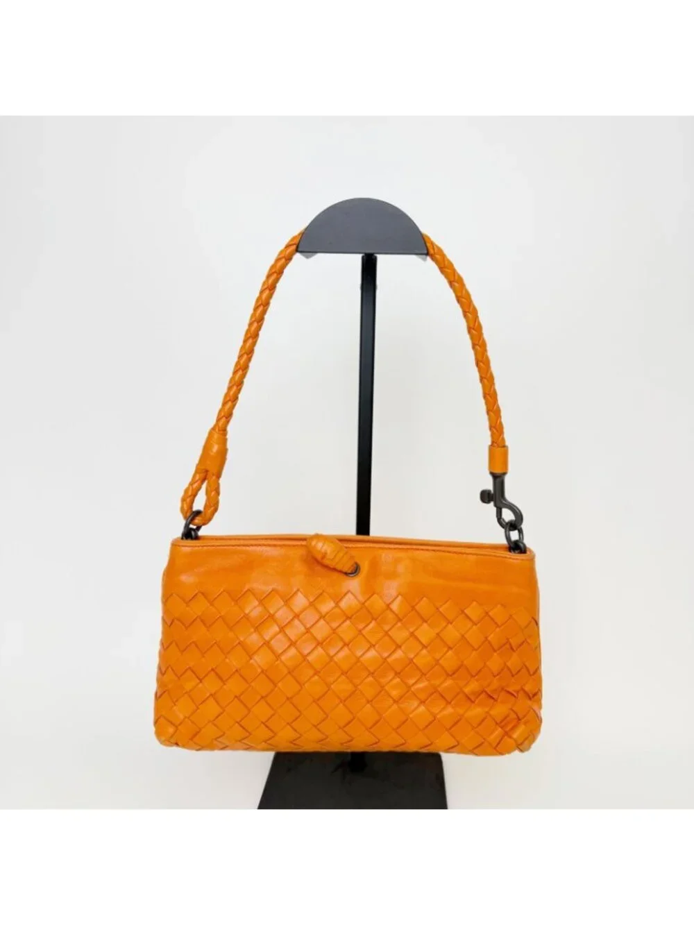 Bottega Veneta Intrecciato Shoulder Bag Leather Orange Vintage